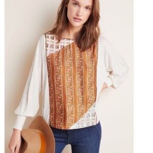 NWT Anthropologie | Tiny floral sequin long sleeve boho western top women’s M